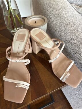 Dolce Vita Blush and Cream Strappy Block Heel Sandals